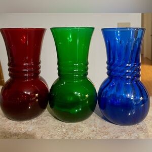 Elegant Glass Vase Set - Red, Green, and Blue